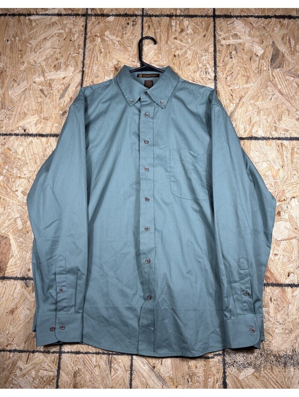 Harriton Men’s Large Blue Button down Long Sleeve Shirt - Cotton/Polyester Mix!